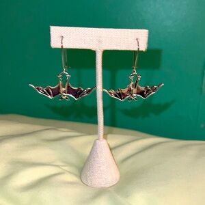 goth bat silver earrings